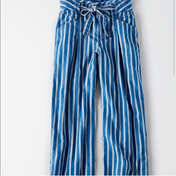 American Eagle High Waist Wide Leg Tie Waist Striped Pants 0 - Picture 3 of 6
